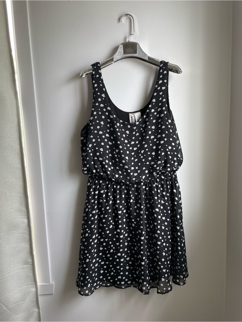 Dress Black Sleeveless with White Hearts&Dots Point-Romantic-Coquette-size L